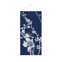 Wall Hanging Tapestry 58 x 120 cm Abstract Japanese Cherry Blossom Blue