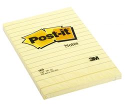 Bloczek samoprzylepny POST-IT® w linie (660), 102x152mm, 1x100 kart., żółty