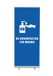 Roll-Banner Budget 85 Komplettset Hände desinfizieren Blau Französisch