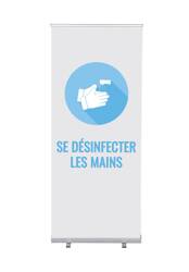 Roll-Banner Budget 85 Komplettset Hände desinfizieren Weiß Französisch