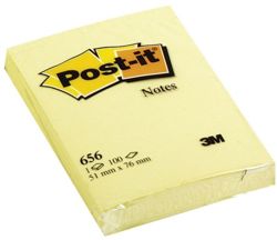 Bloczek samoprzylepny POST-IT® (656), 51x76mm, 1x100 kart., żółty