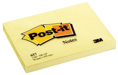 Bloczek samoprzylepny POST-IT® (657), 102x76mm, 1x100 kart., żółty