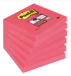 Bloczek samoprzylepny POST-IT® Super Sticky (654-6SS-PO), 76x76mm, 1x90 kartek, różowy