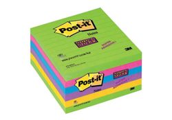 Bloczek samoprzylepny POST-IT® Super Sticky w linie (675 - 6SSUC), 100x100mm, 6x90 kart., neonowe