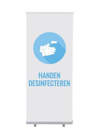 Roll-Banner Budget 85 Komplettset Hände desinfizieren Weiß Deutsch