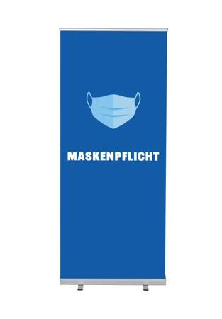 Roll-Banner Budget 85 Komplettset Maskenpflicht Blau Französisch