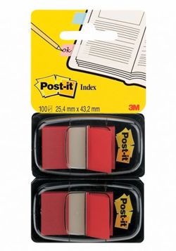 Zakładki indeksujące POST-IT® (680-R2EU), PP, 25x43mm, 2x50 kart., czerwone