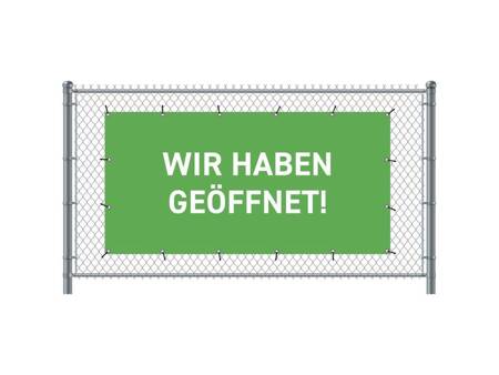 Zaun-Banner 300 x 140 cm Geöffnet Deutsch Grün