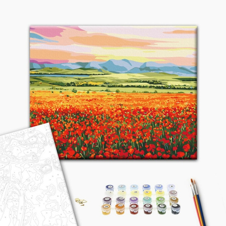 Malowanie po numerach BRUSHME, 40x50 cm, zachód słońca nad polem kwiatów, 1 szt., w pudełku