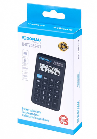 Kalkulator kieszonkowy DONAU TECH, 8-cyfr. wyświetlacz, wym. 114x69x19 mm, czarny