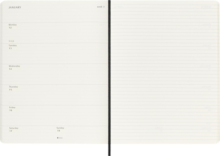Kalendarz tygodniowy MOLESKINE 2026, 12M, XL, miękka oprawa, 19x25cm, czarny
