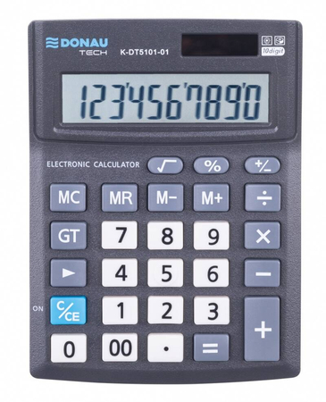 Kalkulator biurowy DONAU TECH OFFICE, 10-cyfr. wyświetlacz, wym. 137x101x30mm, czarny