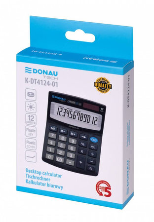 Kalkulator biurowy DONAU TECH, 12-cyfr. wyświetlacz, wym. 122x100x32 mm, czarny