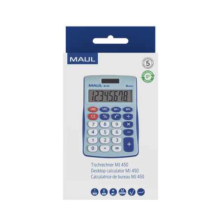 KALKULATOR BIURKOWY JUNIOR MJ 450, 8-POZYCYJNY, JASNONIEBIESKI MAUL