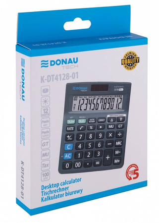 Kalkulator biurowy DONAU TECH, 12-cyfr. wyświetlacz, wym. 140x122x30 mm, czarny