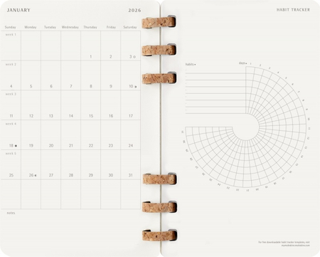 Kalendarz tygodniowy/miesięczny na spirali MOLESKINE 2026, 12M, L, miękka oprawa, 13x21cm, czarny