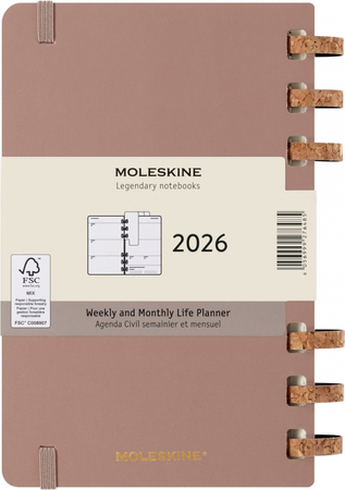 Kalendarz tygodniowy/miesięczny na spirali MOLESKINE 2026, 12M, L, twarda oprawa, 13x21cm, crush almond