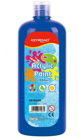 Farba akrylowa KEYROAD, 1000ml, butelka, niebieska