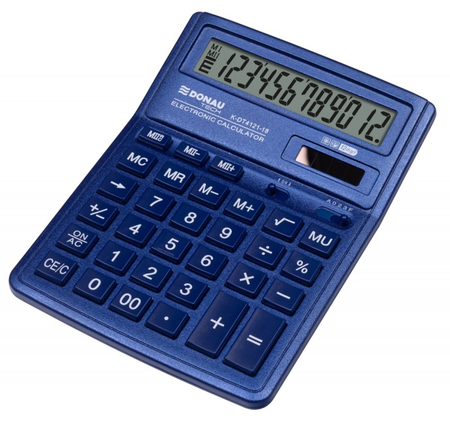 Kalkulator biurowy DONAU TECH, 12-cyfr. wyświetlacz, wym. 190x143x40 mm, granatowy