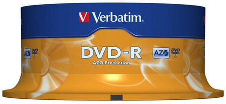 Płyta DVD-R VERBATIM AZO, 4,7GB, prędkość 16x, cake, 25szt., srebrny mat