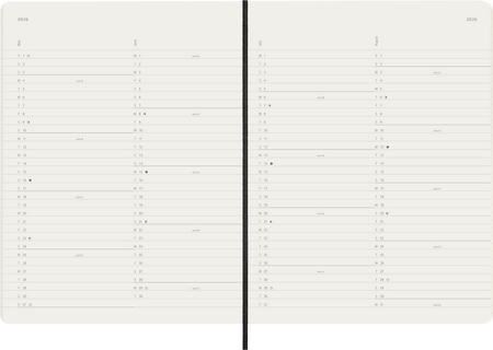Kalendarz miesięczny MOLESKINE 2026, 12M, XL, miękka oprawa, 19x25cm, czarny