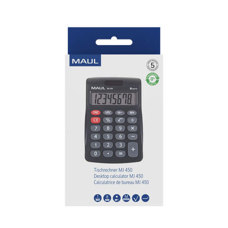 KALKULATOR BIURKOWY JUNIOR MJ 450, 8-POZYCYJNY, CZARNY MAUL