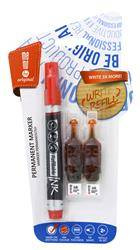 Marker permanentny MEMOBE + 2 ampułki z zapasowym tuszem, okrągła końcówka, kolor czerwony