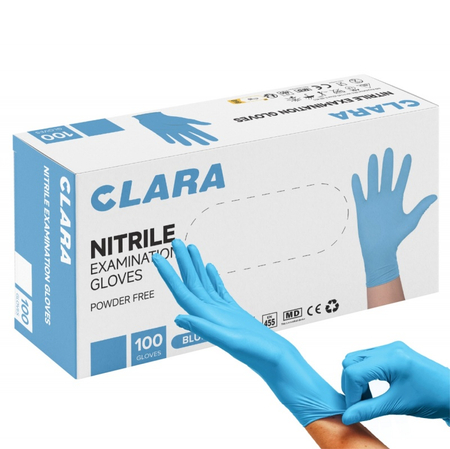 Rękawice nitrylowe bezpudrowe CLARA, 100 szt., rozmiar M, niebieskie