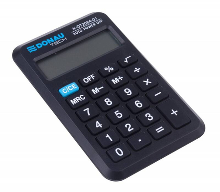 Kalkulator kieszonkowy DONAU TECH, 8-cyfr. wyświetlacz, wym. 97x62x11 mm, czarny