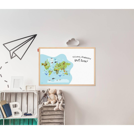 Tablica edukacyjna MemoBe, WHITEBOARDGAME: Animal adventure!, nadruk MAPA ŚWIATA ZE ZWIERZĘTAMI, wersja PL, rama drewniana, 60x40 cm