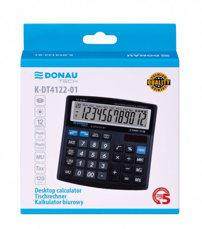 Kalkulator biurowy DONAU TECH, 12-cyfr. wyświetlacz, wym. 136x134x28 mm, czarny