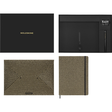 Zestaw kolekcjonerski MOLESKINE Shine, teczka + pióro wieczne Kaweco + notes w linie, metaliczny złoty