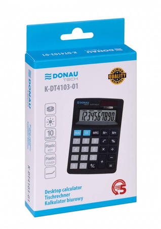 Kalkulator biurowy DONAU TECH, 10-cyfr. wyświetlacz, wym. 127x88x23 mm, czarny