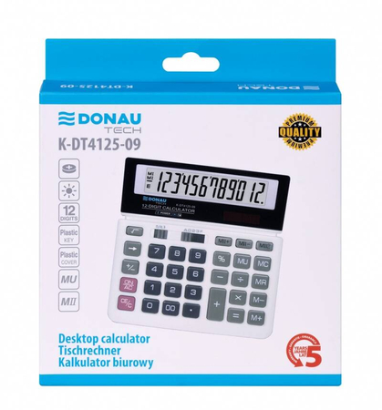 Kalkulator biurowy DONAU TECH, 12-cyfr. wyświetlacz, wym. 155x152x28 mm, biały