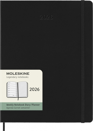 Kalendarz tygodniowy MOLESKINE 2026, 12M, XL, twarda oprawa, 19x25cm, czarny