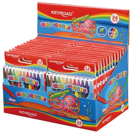 Kredki świecowe KEYROAD, 12szt., 8mm, pakowane na displayu, mix kolorów