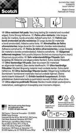 Ultra odporne podkładki filcowe SCOTCH, kwadrat, 24x22mm, 12 szt., czarne