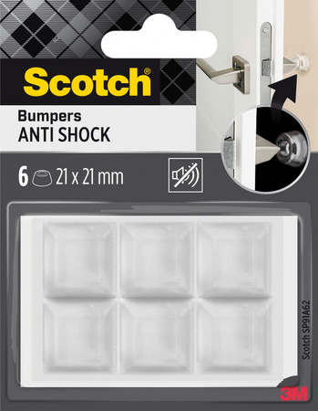 Odbojniki wygłuszające SCOTCH, samoprzylepne, kwadrat, 21x21mm, 6 szt., przezroczyste