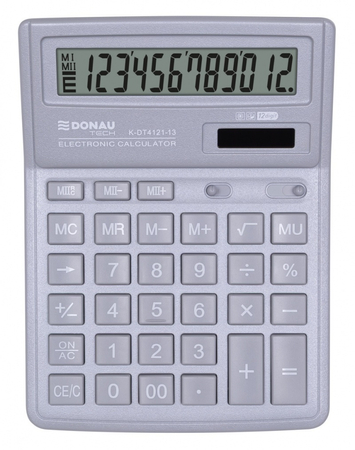Kalkulator biurowy DONAU TECH, 12-cyfr. wyświetlacz, wym. 190x143x40 mm, srebrny
