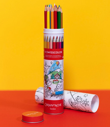 Kredki CARAN D'ACHE Swisscolor, w metalowej tubie, z kolorowanką, 18 szt., mix kolorów