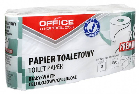 Papier toaletowy celulozowy OFFICE PRODUCTS Premium, 3-warstwowy, 150 listków, 15m, 8szt., biały