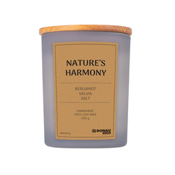 Świeca sojowa DONAU HOME, w szarym szkle, drewniana pokrywa i knot, Nature's Harmony, 200g