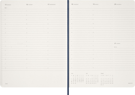 Kalendarz tygodniowy vertykalny MOLESKINE 2026, 15M, XXL, miękka oprawa, 23,5x28cm, sapphire blue