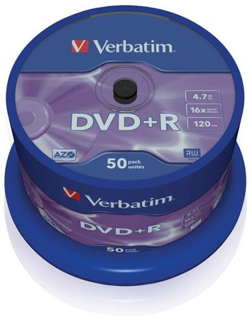 Płyta DVD+R VERBATIM AZO, 4,7GB, prędkość 16x, cake, 50szt., srebrny mat