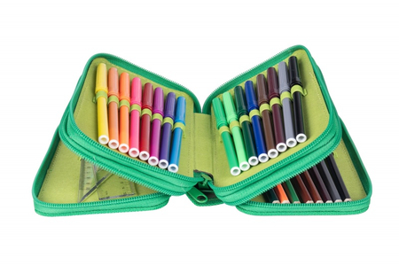 Piórnik szkolny GIMBOO, z wyposażeniem, 3 komory, Soccer 2025, zielony