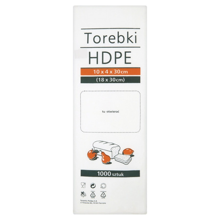 Torebki spożywcze HDPE, 10x4x30cm, 1000 szt., transparentne