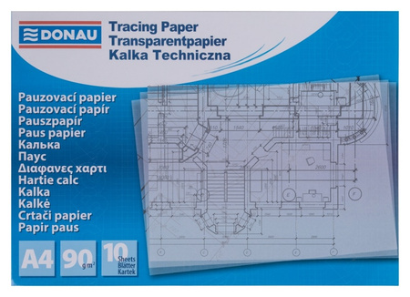 Kalka techniczna DONAU, A4, 10 arkuszy, 90gsm, transparentna