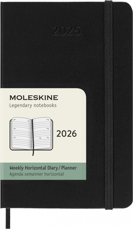 Kalendarz tygodniowy horyzontalny MOLESKINE 2026, 12M, P, twarda oprawa, 9x14cm, czarny