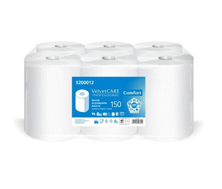 Ręcznik do podajników VELVET AutoCut, celulozowe, 2-warstwowe, śr. 19cm, 6rolek x 150m, biały