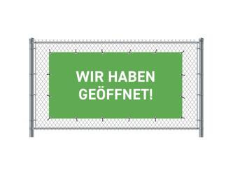 Zaun-Banner 300 x 140 cm Geöffnet Deutsch Grün